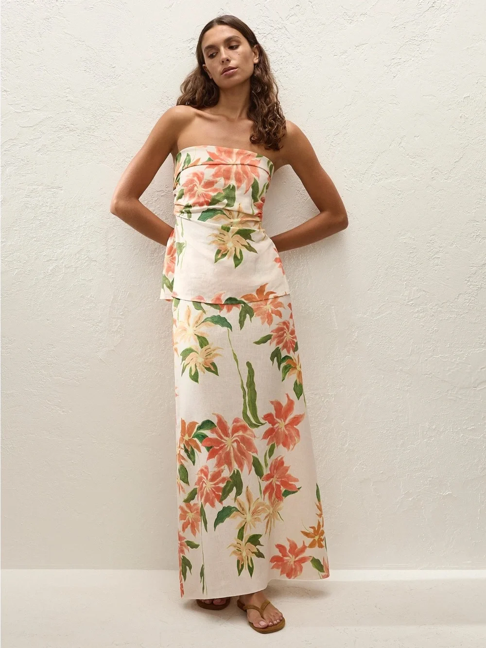 Faithfull The Brand Pink Flora Linen Strapless Peplum Tube Top NWT S Resortwear